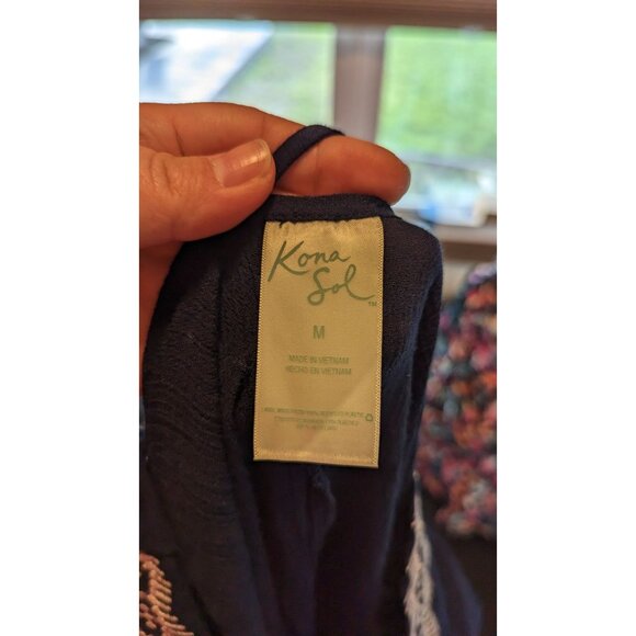 Kona Sol Navy Blue Cover-Up Dress With Embroidered V-Neckline & Tassel Hem  M - Picture 3 of 4